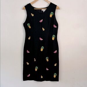 ANNIE ALEXANDER Vintage Black Sleeveless Dress with Fruit Embroidery SZ 6